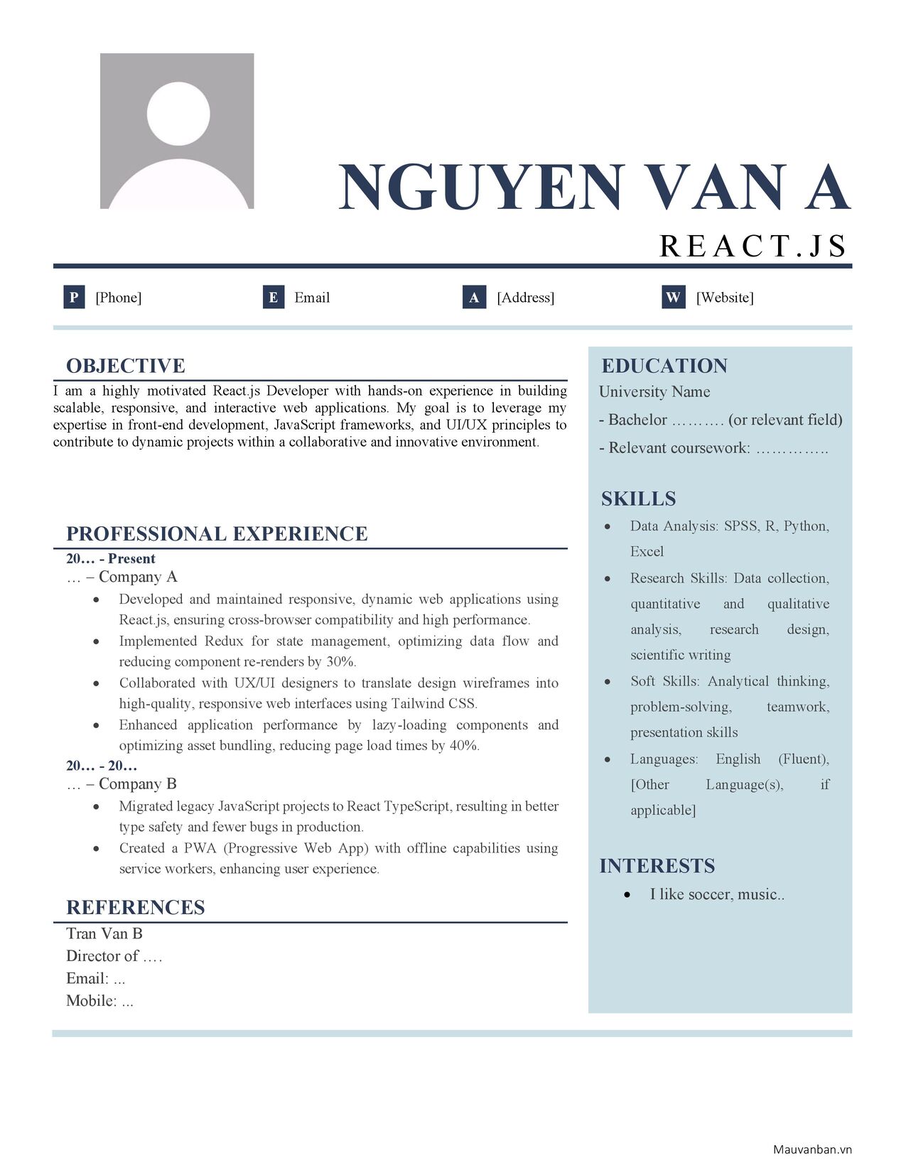 CV reactjs - CV Xin việc - Mẫu Văn Bản image.